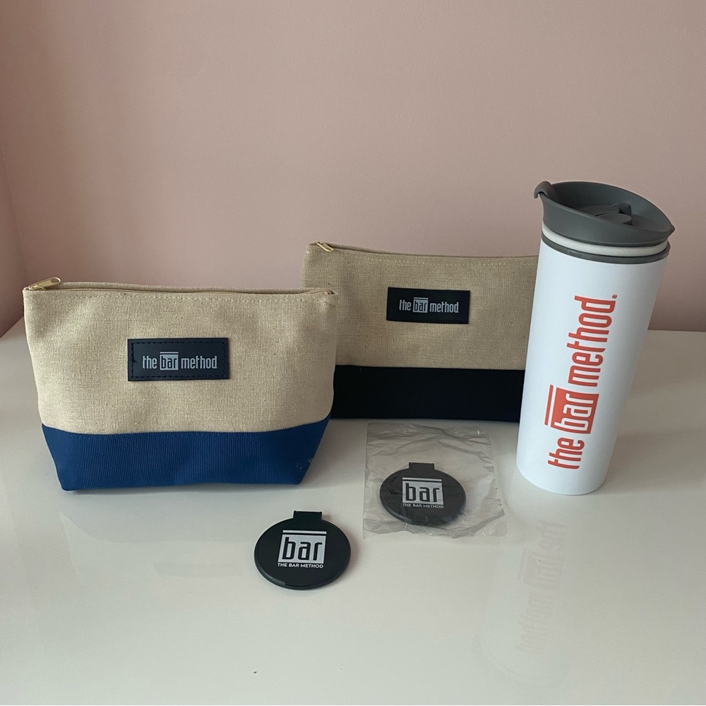 Bar Method Cosmetic Pouches Navy Black & Mirrors x2 + Tumbler